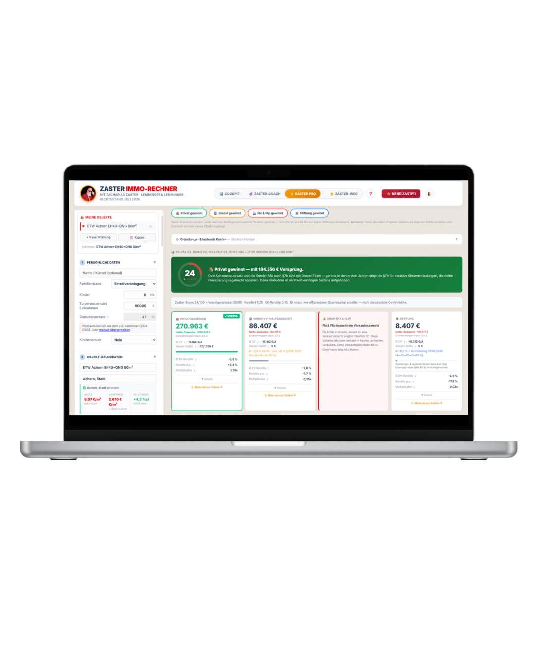 Zaster-Rechner im Browser: Strukturvergleich mit Diagrammen